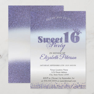 Invitación Dulces 16 Purpura Brillo Bokeh Ombre, Tiara con Br