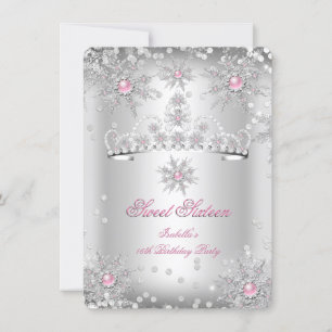 Invitación Dulces 16 Rosa Claro Plateado Invierno Mágico