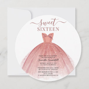 Invitación Dulces 16 Rosa Dorado Brillo Rosa Cumpleaños 16
