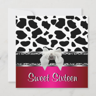 Invitación Dulces 16 Rosa Plata Negro Blanco Vaca Leopardo 2