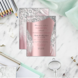 Invitación Dulces 16 rosados novia gris plateado rosa brillan
