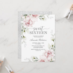 Invitación Dulces 16 Rosas de cumpleaños   Plata Romántica