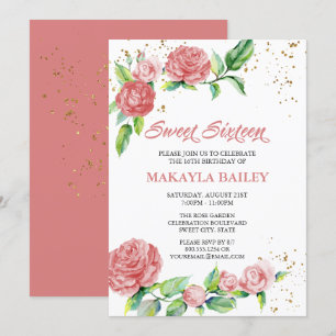 Invitación Dulces 16 Rosas Vintage Rosa Fiesta de Cumpleaños