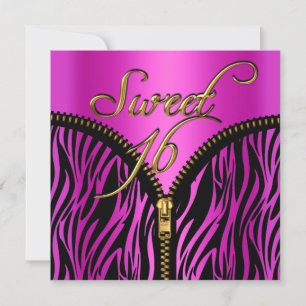 Invitación Dulces 16 Sweet Sixteen Cebra Rosa Caliente Oro Ne