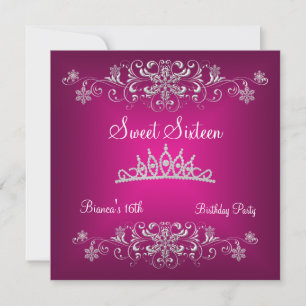 Invitación Dulces 16 Tiara de Diamantes de Plata Rosa