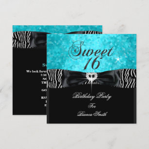 Invitación Dulces 16 Turquesa Negro Cebra