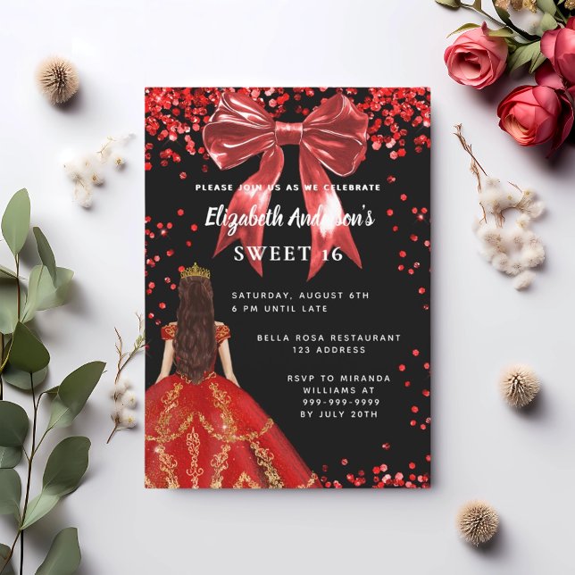 Invitación Dulces 16 vestido negro lazo rojo (Subido por el creador)