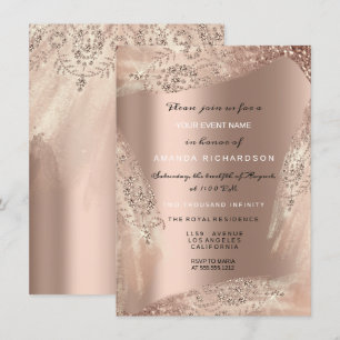 Invitación Dulces 16th Diamantes Nupciales Vestido Rosa Dorad