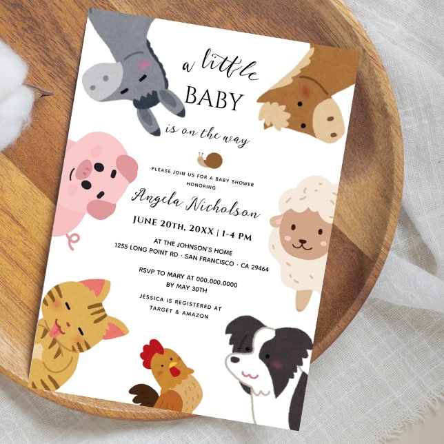 Invitación Dulces Animales de Granja Acuarela Moderna para Ba (Subido por el creador)