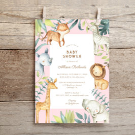 Invitación Dulces animales de safari chica rosa ducha de bebé