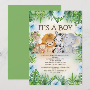Invitación Dulces Animales de Safari de la Jungla para Baby S