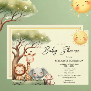 Invitación Dulces animales de safari para baby shower de géne