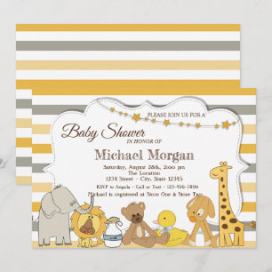 Invitación Dulces Animales de Safari Rayados Fiesta de Bebé