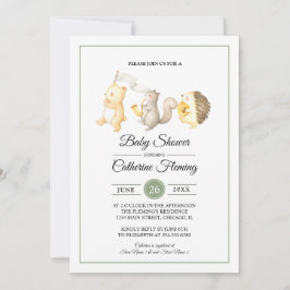 Invitación Dulces animales de Woodland Baby Shower verde clar