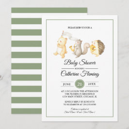 Invitación Dulces animales de Woodland Baby Shower verde clar