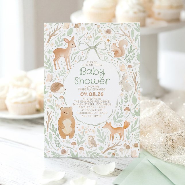 Invitación Dulces Animales del Bosque Fiesta de Bebé (Woodland Animals Baby Shower Invitations)
