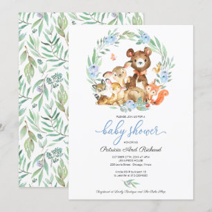 Invitación Dulces Animales Del Bosque Vegetación Baby Shower
