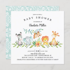 Invitación Dulces Animales Safari Género Baby Shower Neutral