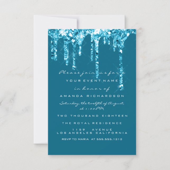 Invitación Dulces Azul Purpurina Verde azulado Dulce de novia (Anverso)