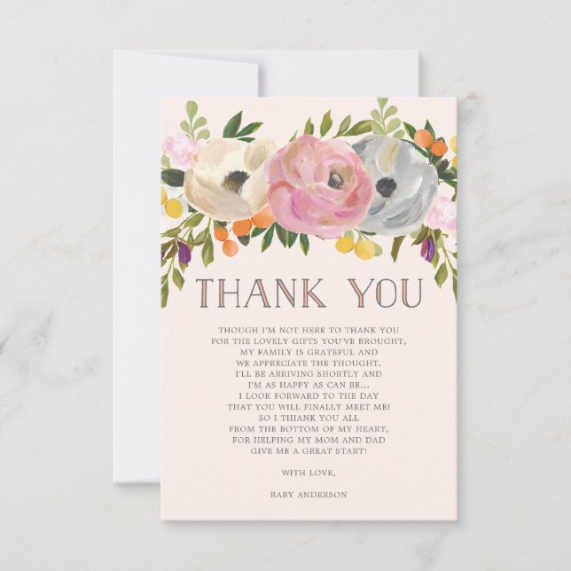 Invitación Dulces Blooms Floral Baby Shower Gracias (Anverso)