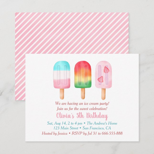 Invitación Dulces Chicas de verano Cumpleaños, Fiesta de hela (Anverso / Reverso)