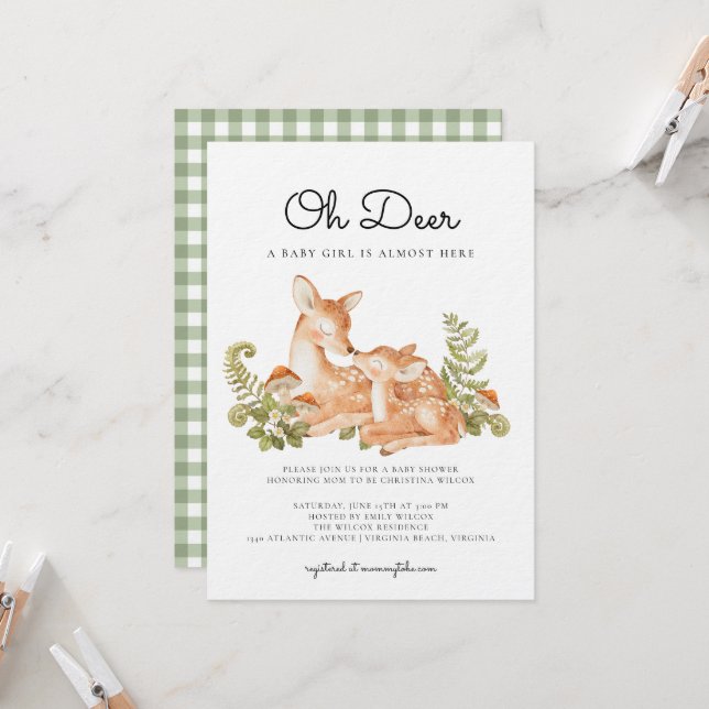 Invitación Dulces ciervos en bosque - Baby Shower  (Anverso/Reverso In Situ)