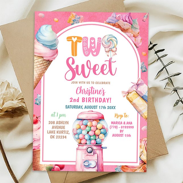 Invitación Dulces Coloridos Pastel Dos Dulces Cumpleaños 2 (Subido por el creador)