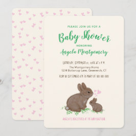 Invitación Dulces conejos con corazones Baby Shower