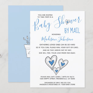 Invitación Dulces Corazones Azules Niño Baby Shower Por Corre