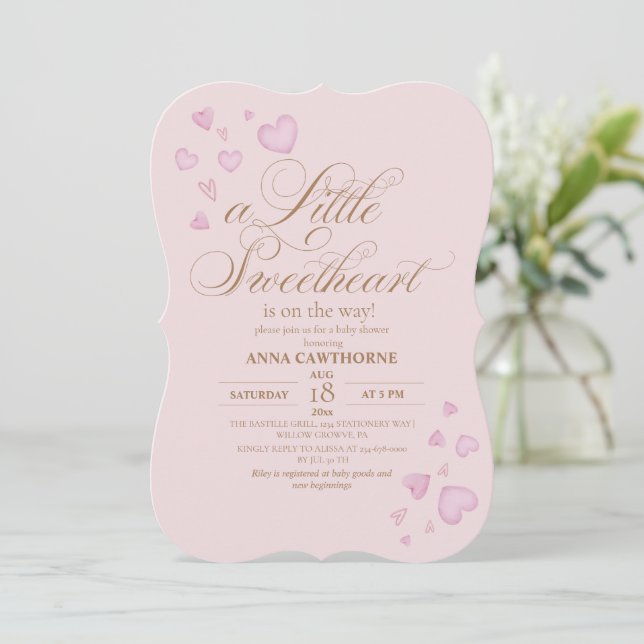 Invitación Dulces corazones baby shower de corazón (Anverso de pie)