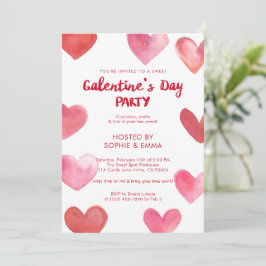 Invitación Dulces Corazones de Acuarela Rosa Fiesta de Galent
