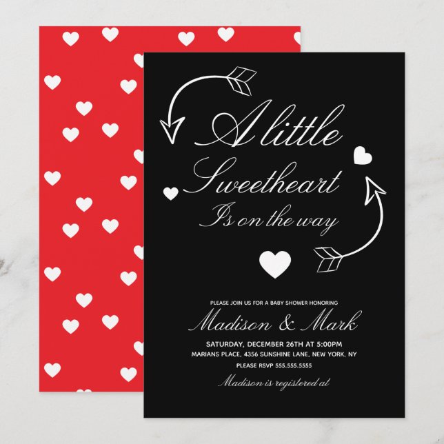 Invitación Dulces Corazones Flotantes Fiesta de Bebé Rojo (Anverso / Reverso)