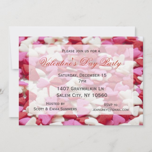 Invitación Dulces Corazones Golosinas Fiesta de San Valentín (Anverso)