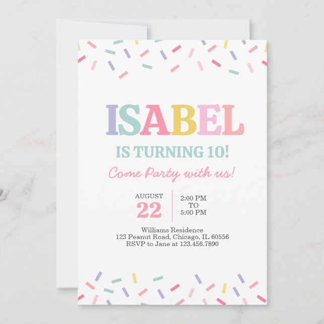 Invitación Dulces de arcoiris rociados Cumpleaños (Anverso)