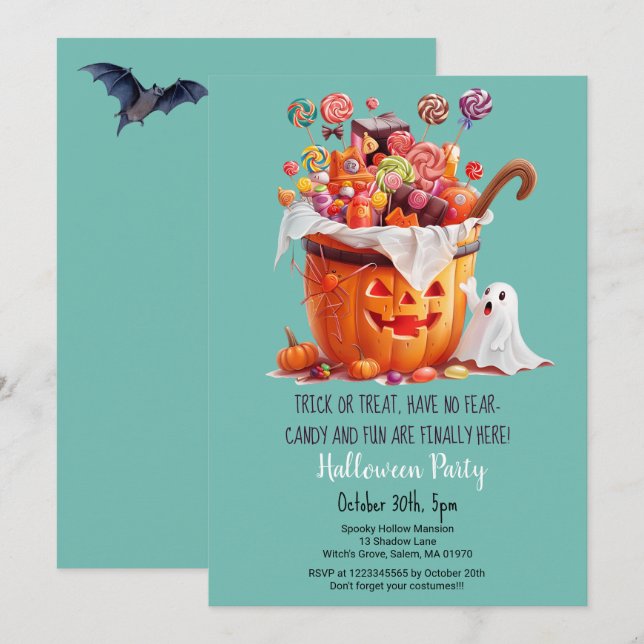 Invitación Dulces de calabaza fiesta de Halloween (Anverso / Reverso)