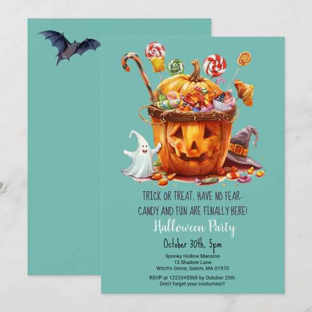Invitación Dulces de calabaza fiesta de Halloween (Anverso / Reverso)
