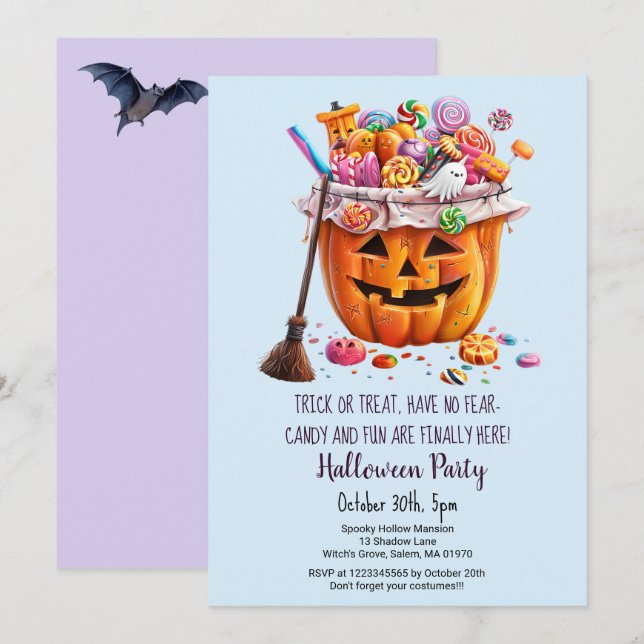 Invitación Dulces de calabaza fiesta de Halloween en la sala  (Anverso / Reverso)