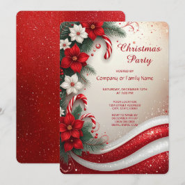 Invitación Dulces de Caña de Floral de Navidad Fiesta de Vaca