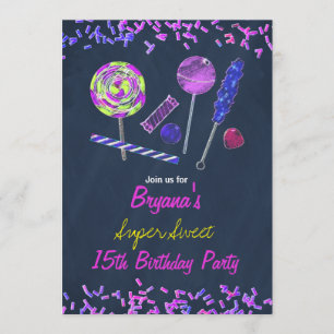 Invitación Dulces de Chalkboard Candy Land Garabatos de Tiza 