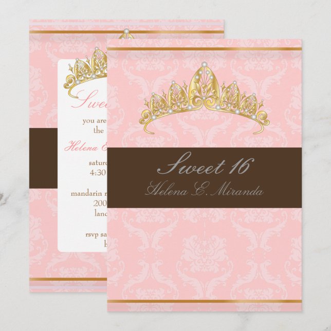 INVITACIÓN DULCES DE DAMASK 16/TIARA/PINK/CHOCOLATE (Anverso / Reverso)