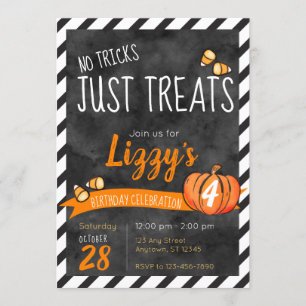 Invitación Dulces de Halloween Cumpleaños Sin Trucos