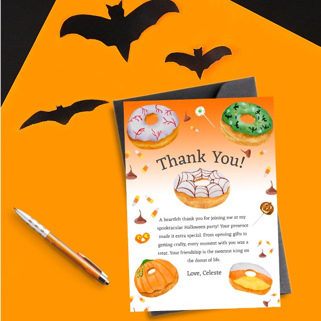Invitación Dulces de Halloween Deliciosos Donut de Acuarela A (This cute Thank You Halloween note that you can change the message to whatever you would like!)