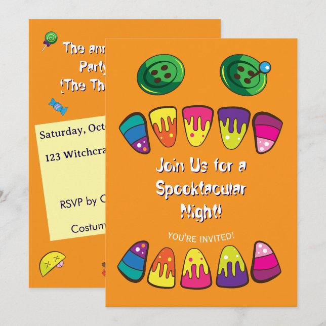 Invitación Dulces de maíz con cara de monstruo lindos de Hall (Anverso / Reverso)