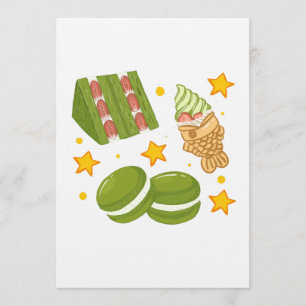 Invitación Dulces de Matcha Kawaii Dibujados a Mano