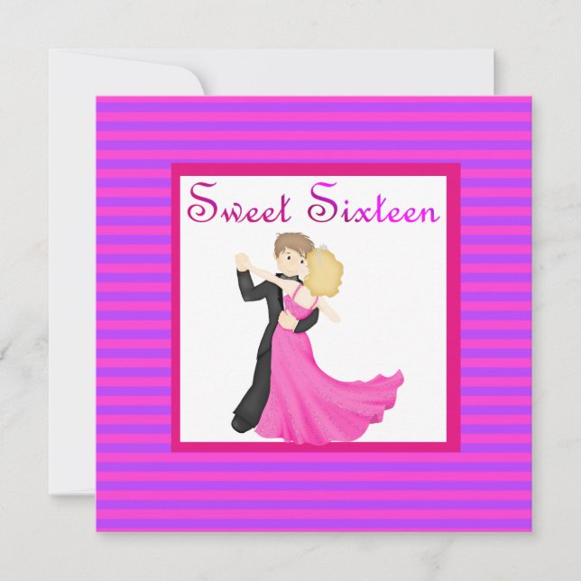 Invitación DULCES DE raya ROSA ROSA DIECISÉIS PAREJAS DE BAIL (Anverso)