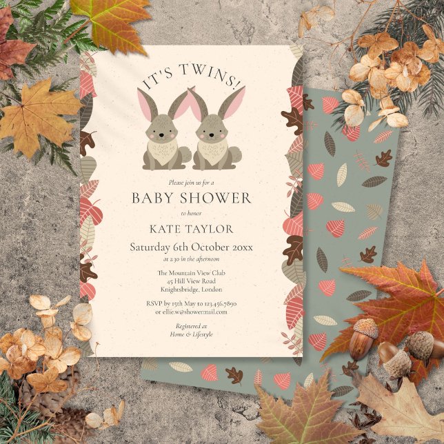 Invitación Dulces de su Baby Shower de Gemelos Animales del B (Its Twins Woodland Animals Baby Shower Sprinkle Invitation)