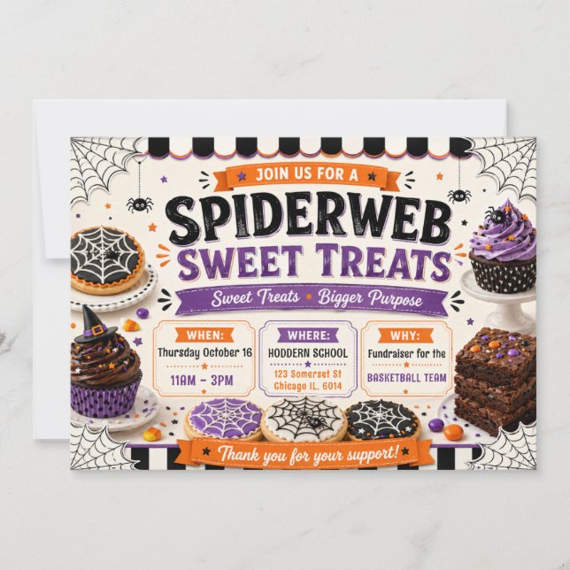 Invitación Dulces de telaraña de Halloween (Anverso)