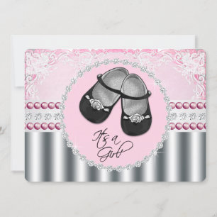 Invitación Dulces Diamantes Rosados y Perlas Baby Shower