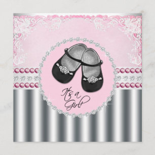 Invitación Dulces Diamantes Rosados y Perlas Baby Shower