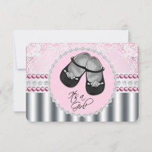 Invitación Dulces Diamantes Rosados y Perlas Baby Shower